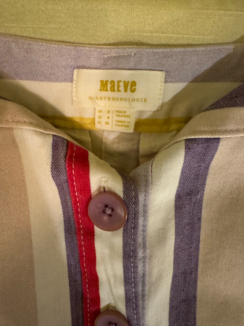 Anthropologie Striped Button-Front Skirt in Red, Purple, Yellow & Cream - Picture 6 of 6